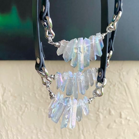 Crystal leather choker . Blue Angel aura rainbow iridescent Crystals choker - Picture 8 of 16